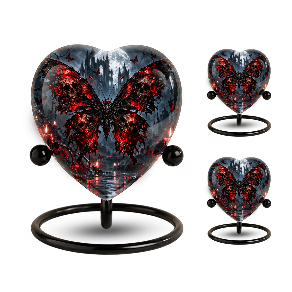 Gothic Butterfly Cremation Urn for Ashes, Skull Butterfly Urn, Red Black Gothic Memorial Urn, Halloween Heart Urn, Personalized Keepsake
