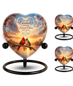 Cardinal Urn for Ashes, Heart Shaped Adult Cremation Urn, Personalized Cardinal Memorial Urn