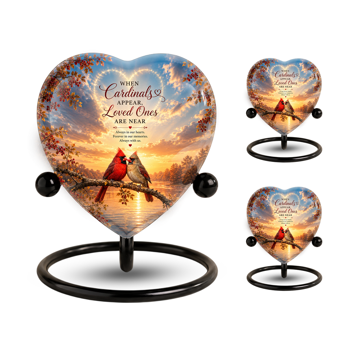 Cardinal Urn for Ashes, Heart Shaped Adult Cremation Urn, Personalized Cardinal Memorial Urn