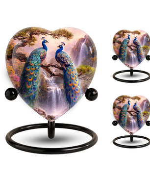 Heart-Shaped Memorial Urn, Peacock Urns for Adult Ashes, Peacock Adult Cremation Urn