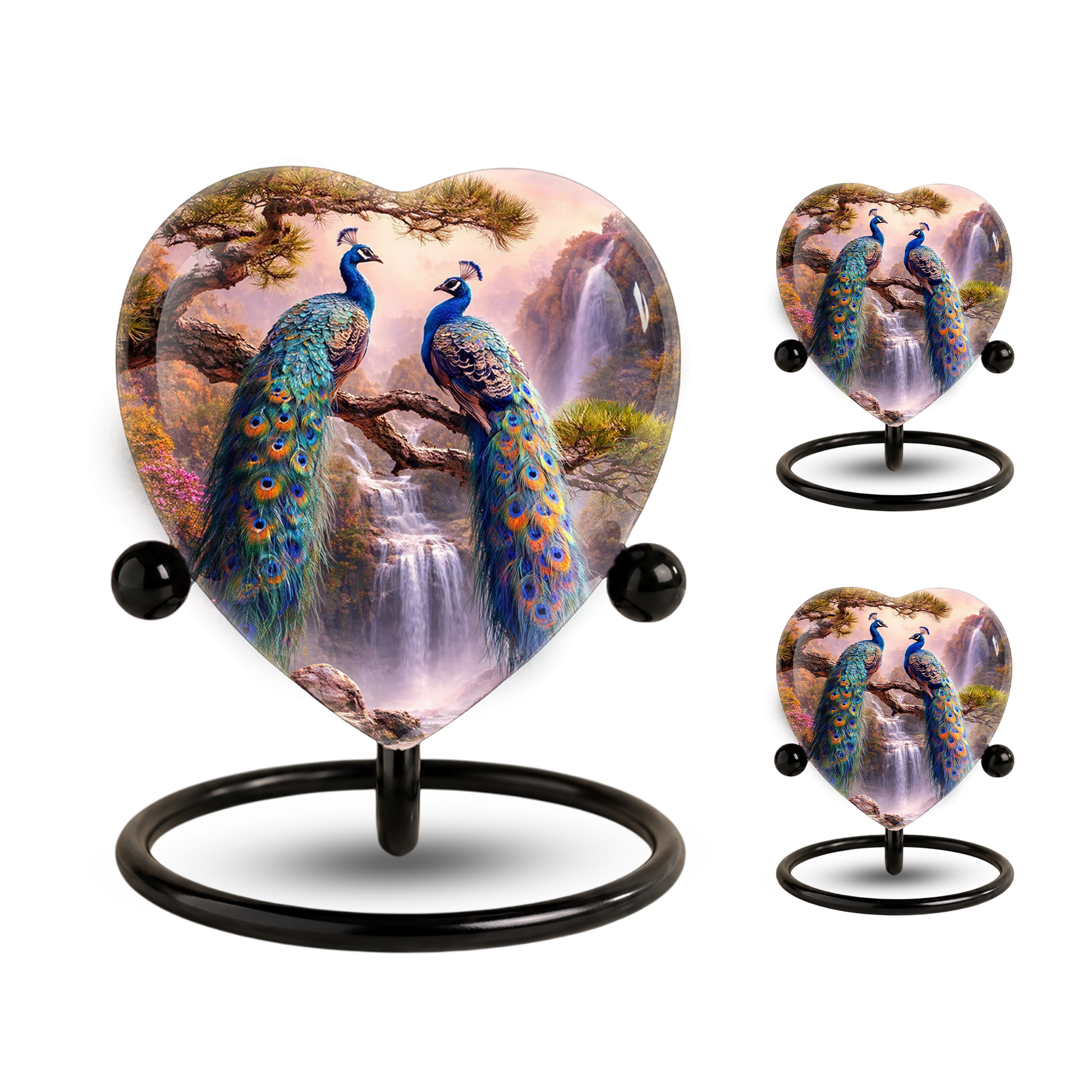 Heart-Shaped Memorial Urn, Peacock Urns for Adult Ashes, Peacock Adult Cremation Urn