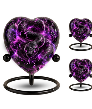 Purple Snake Cremation Urn for Ashes, Snake Memorial Urn, Gothic Serpent Adult Urn, Personalized Snake Urn for Men, Heart Shaped Cremation Urn