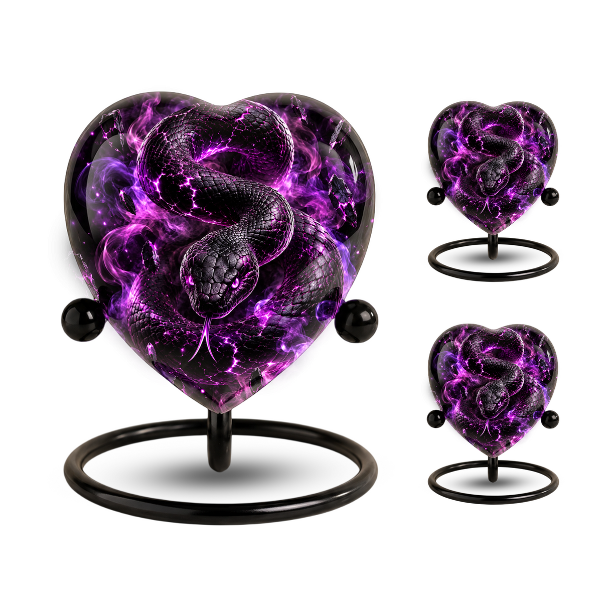 Purple Snake Cremation Urn for Ashes, Snake Memorial Urn, Gothic Serpent Adult Urn, Personalized Snake Urn for Men, Heart Shaped Cremation Urn