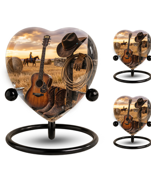 Cowboy Urn for Dad – Western Heart Shaped Cremation Urn for Father, Son & Men
