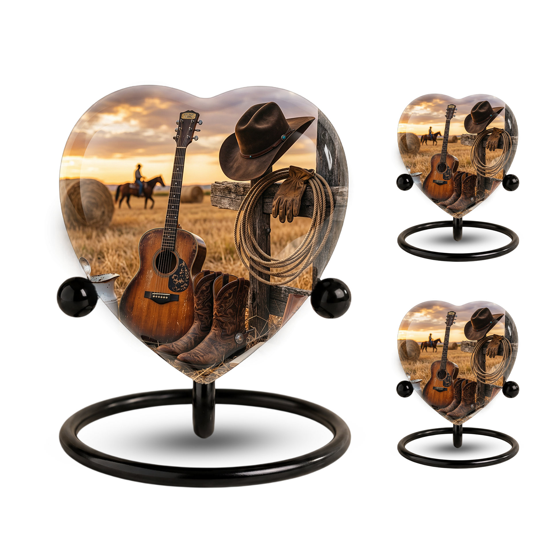 Cowboy Urn for Dad – Western Heart Shaped Cremation Urn for Father, Son & Men