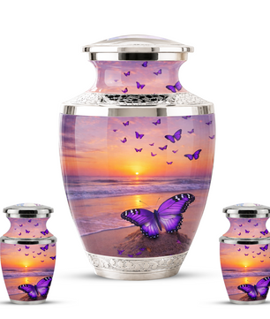 Purple Butterfly Beach Cremation Urn for Mom, Purple Beach Butterfly Memorial Urn for Women