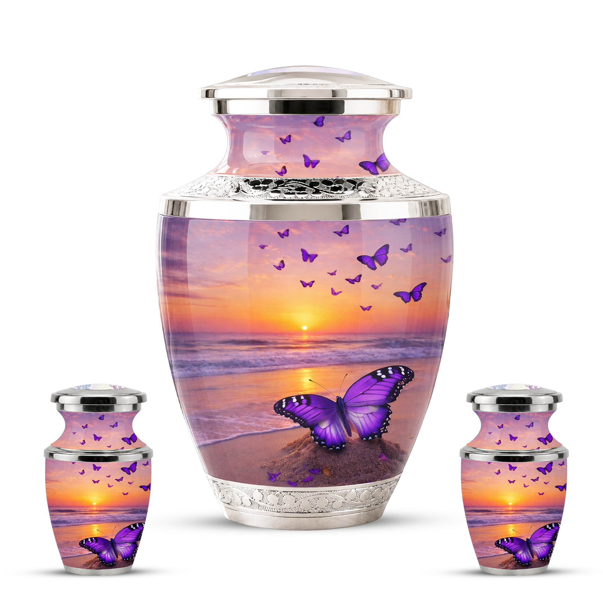 Purple Butterfly Beach Cremation Urn for Mom, Purple Beach Butterfly Memorial Urn for Women