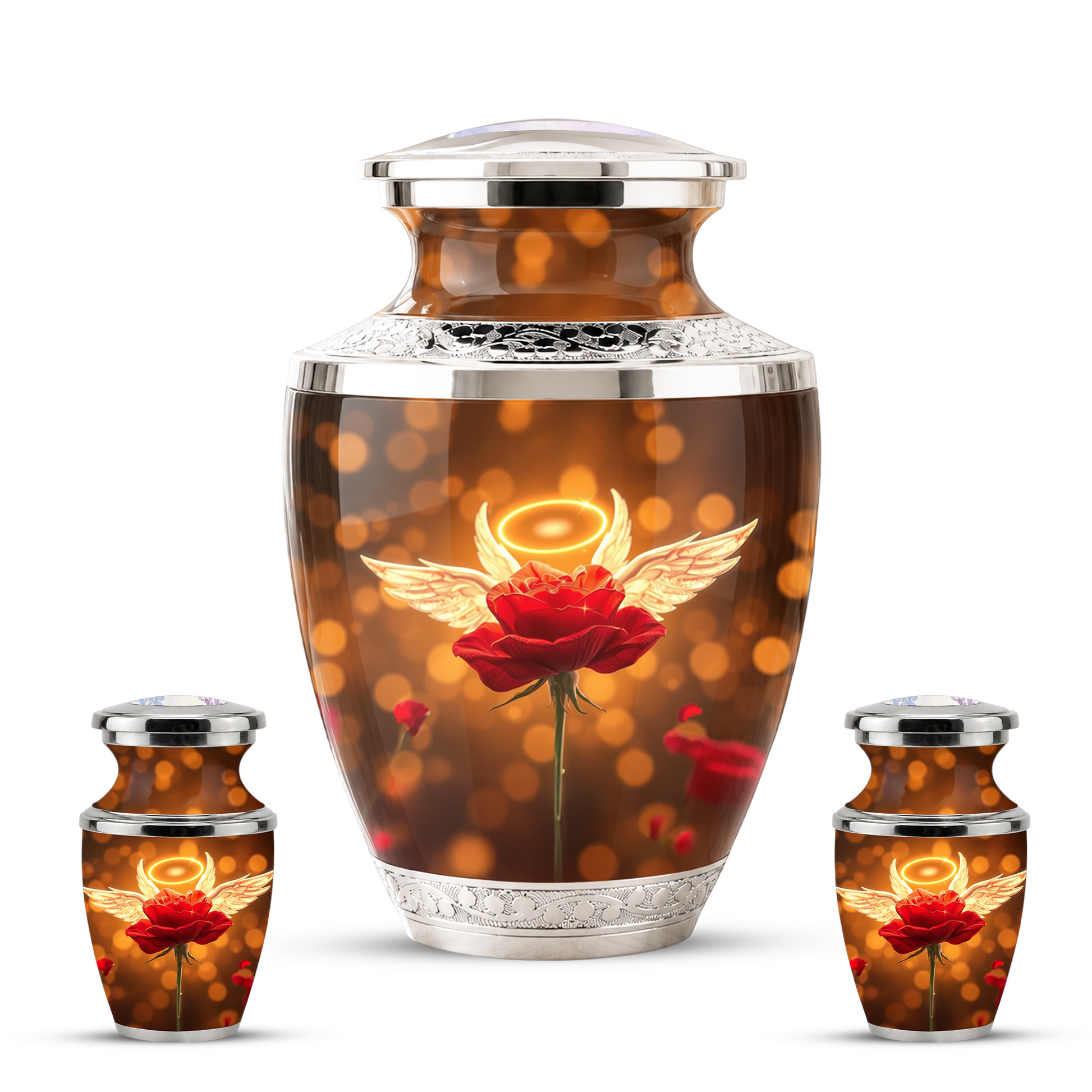 Red Rose Angel Cremation Urn for Ashes, Funeral Flower Memorial Urn for Adults