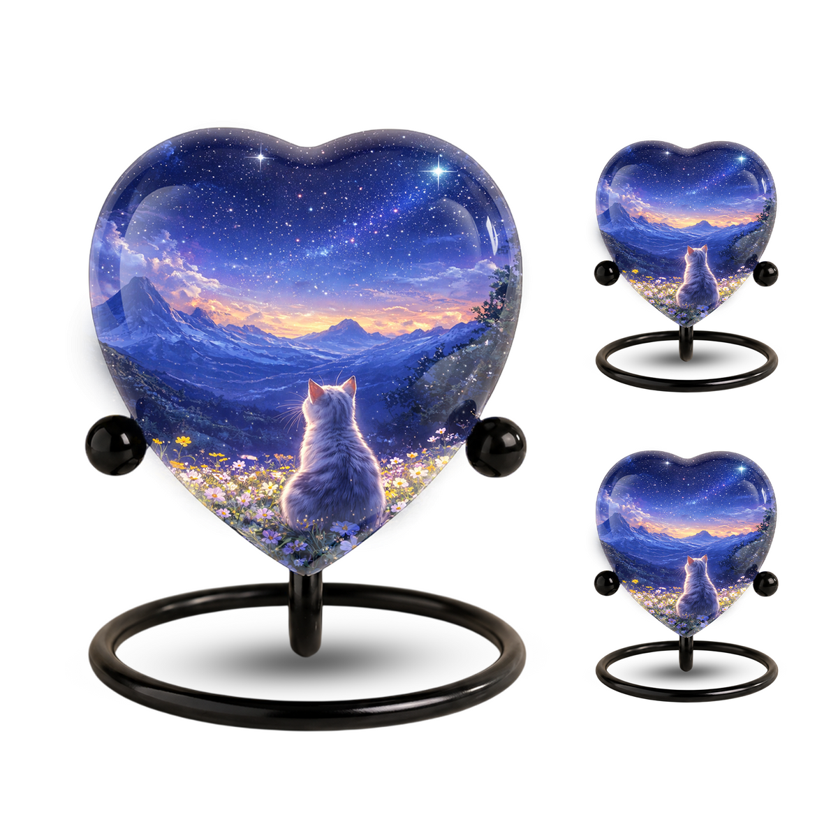 Celestial Cat Adult Urn for Ashes – Starry Night Mountain Cat Memorial Urn, Beautiful Adult Cremation Urn