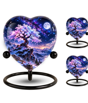 Cherry Blossom Adult Urn for Ashes, Tree of Life Memorial Urn, Pink Sakura Tree Cremation Urn