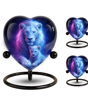 White Lion and Lion Cub Heart Memorial Urn – Adult Urn, Urns for Adult Ashes