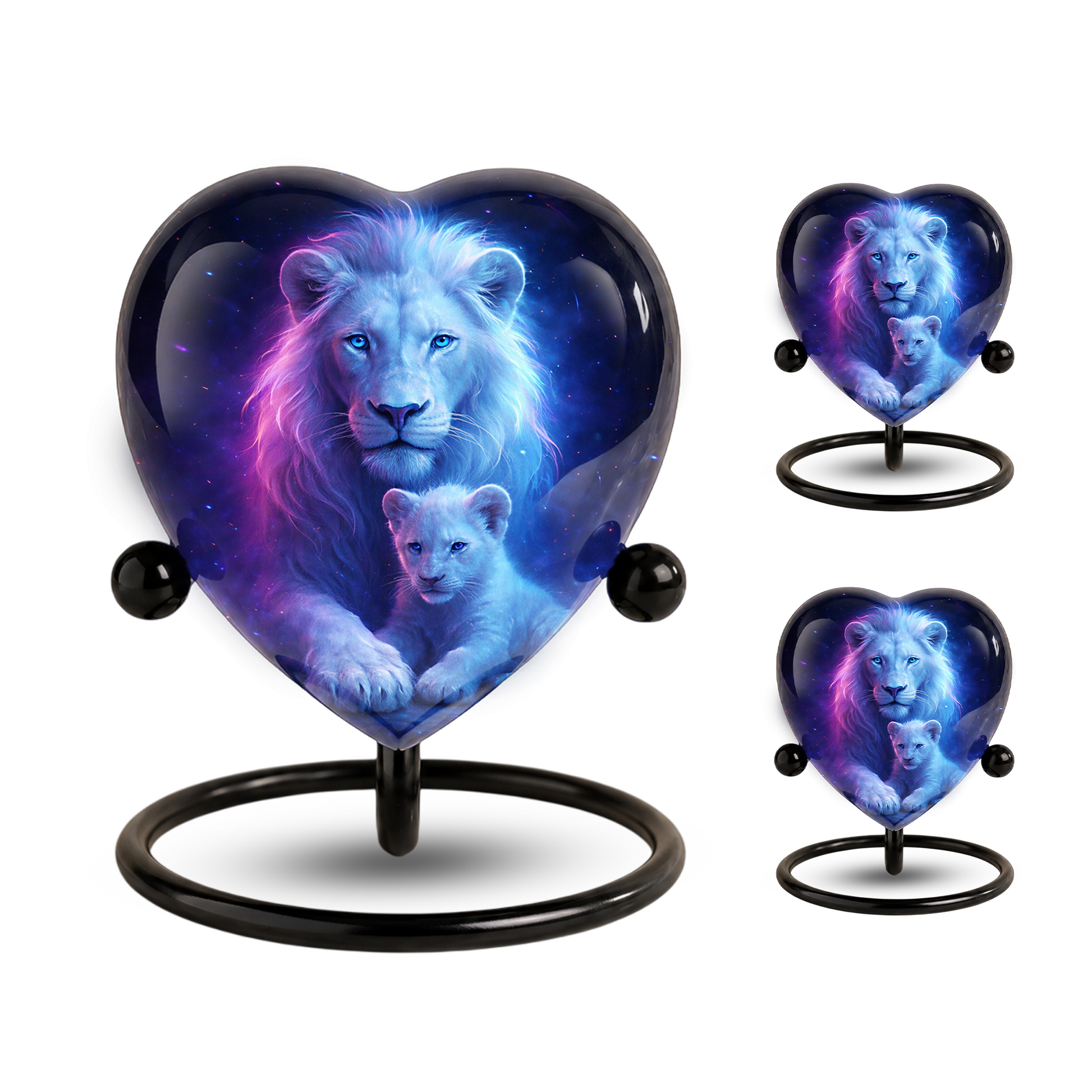 White Lion and Lion Cub Heart Memorial Urn – Adult Urn, Urns for Adult Ashes