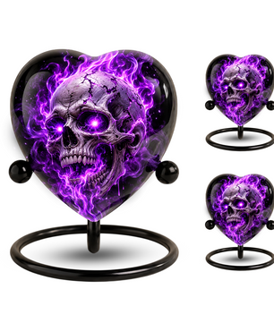 Purple Skull Adult Cremation Urn for Ashes, Gothic Skull Memorial Urn, Personalized Adult Urn, Halloween Horror Heart Shaped Cremation Urn