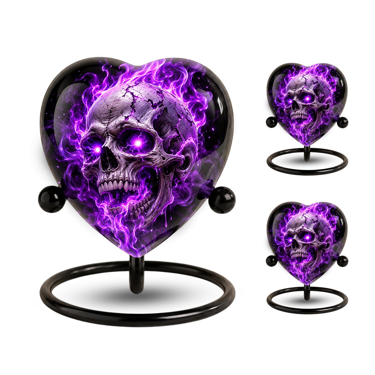 Purple Skull Adult Cremation Urn for Ashes, Gothic Skull Memorial Urn, Personalized Adult Urn, Halloween Horror Heart Shaped Cremation Urn
