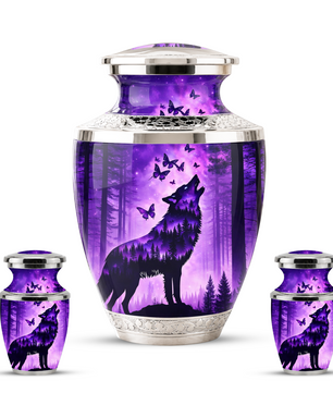 Purple Wolf Cremation Urn for Dad, Wolf Memorial Urn for Men, Wildlife Keepsake Ashes Urn for Father