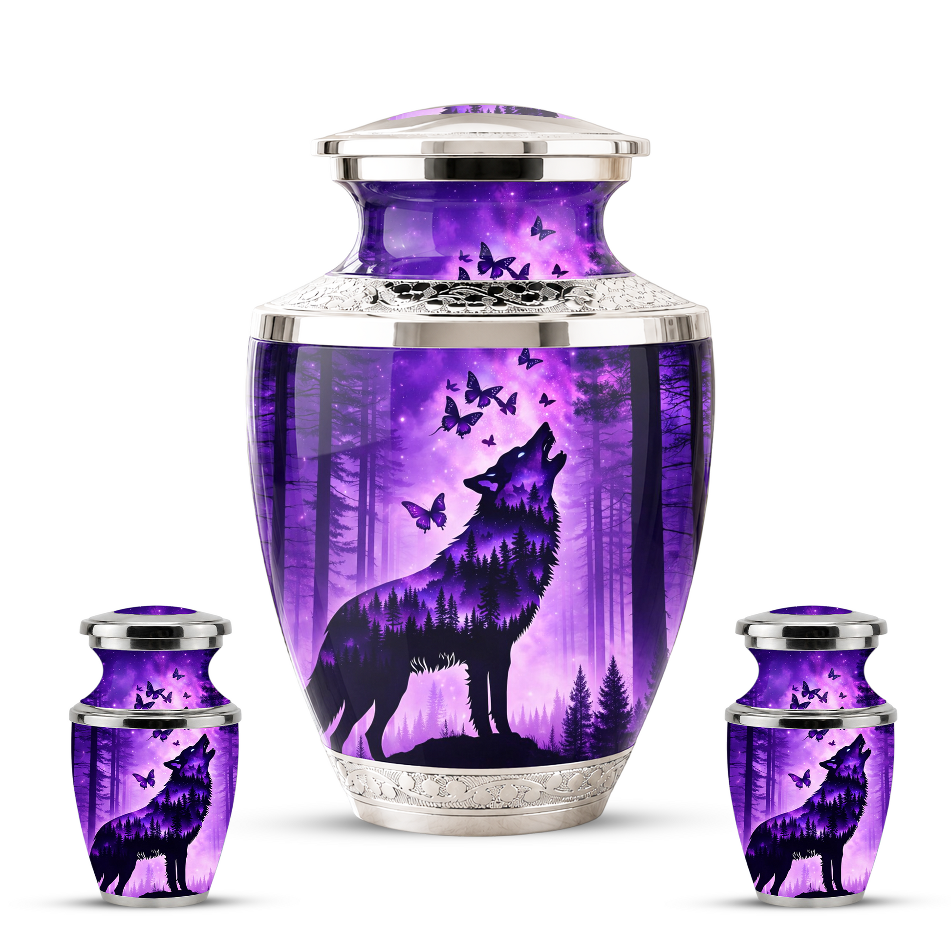 Purple Wolf Cremation Urn for Dad, Wolf Memorial Urn for Men, Wildlife Keepsake Ashes Urn for Father