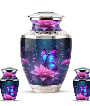 Blue Butterfly Cremation Urn for Mom, Flower Butterfly Personalized Urn for Human Ashes