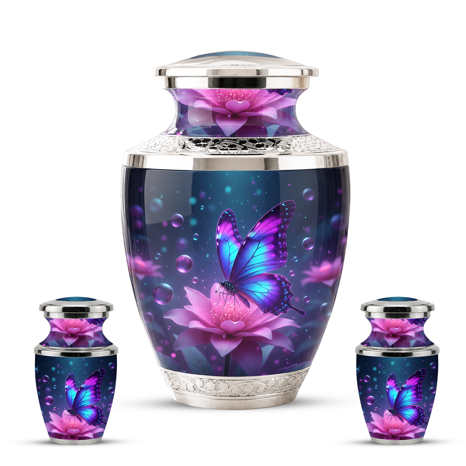 Blue Butterfly Cremation Urn for Mom, Flower Butterfly Personalized Urn for Human Ashes