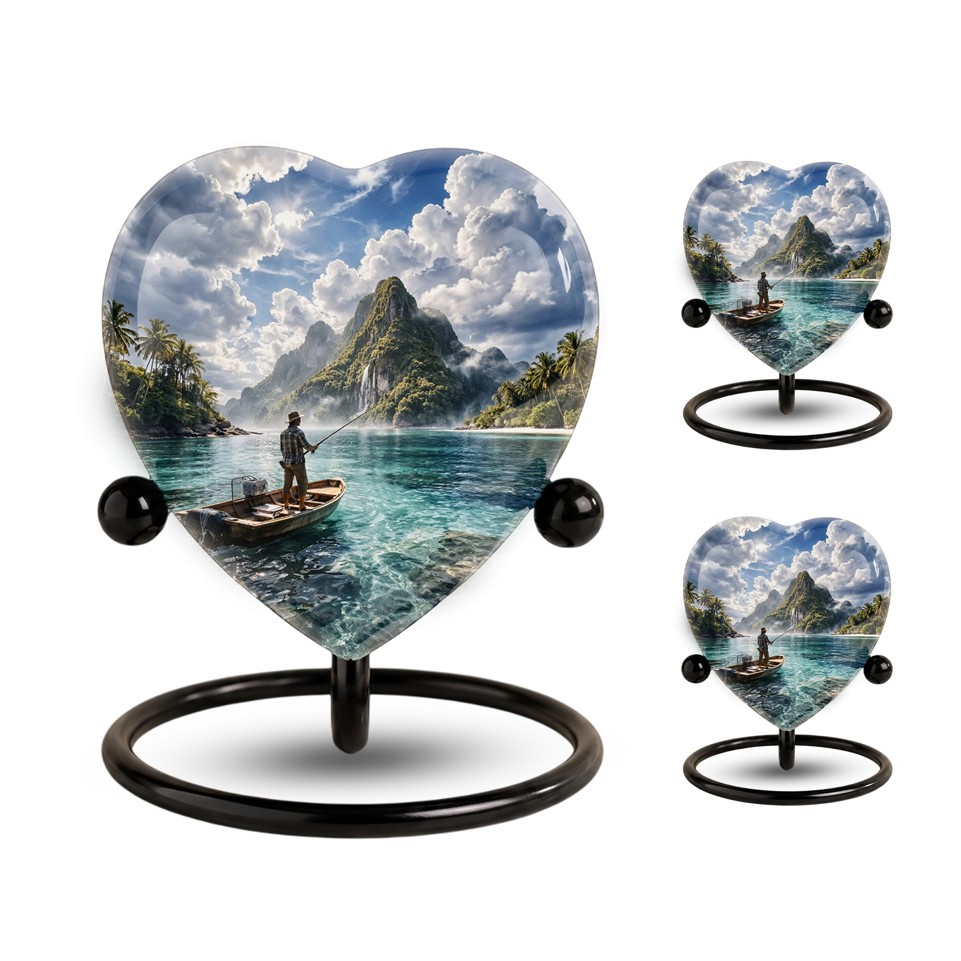 Gone Fishing Heart Shaped Urn for Ashes – Fishing Memorial Urn for Dad, Father & Loved One