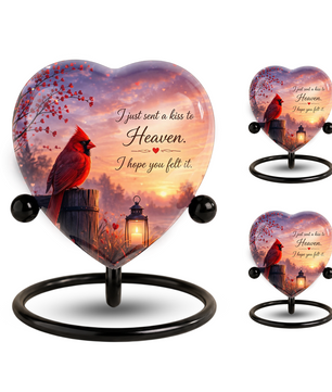 Cardinal Memorial Heart Urn, Adult Cremation Urn and Adult Urns for Ashes