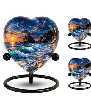 Ocean Wave Heart Cremation Urn for Ashes, Personalized Adult Memorial Urn, Beach Urn for Loved One
