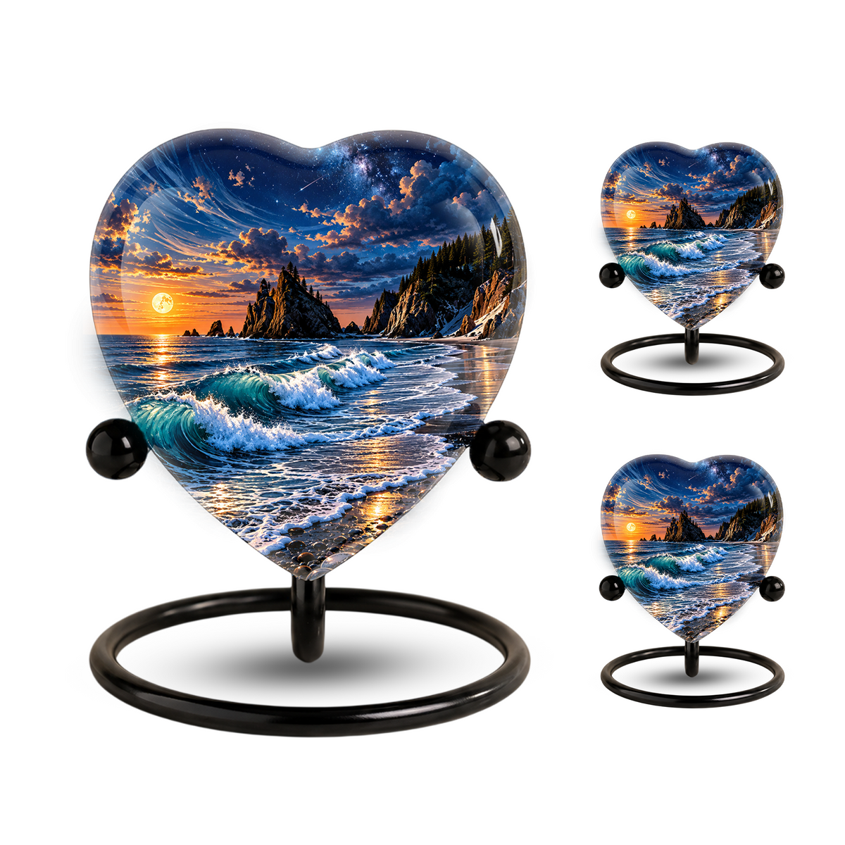 Ocean Wave Heart Cremation Urn for Ashes, Personalized Adult Memorial Urn, Beach Urn for Loved One