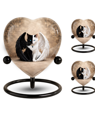 Adult Urn for Ashes – Heart Shaped Adult Cremation Urn with Angel Cat Wings