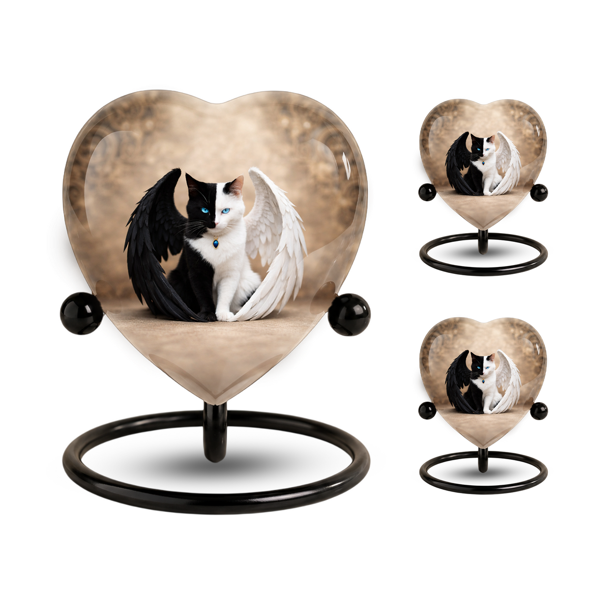 Adult Urn for Ashes – Heart Shaped Adult Cremation Urn with Angel Cat Wings