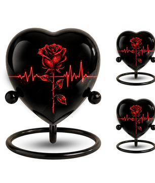 Red Rose Heart Cremation Urn for Ashes, Rose Memorial Urn, Heartbeat Rose Urn, Personalized Adult Cremation Urn, Romantic Floral Urn