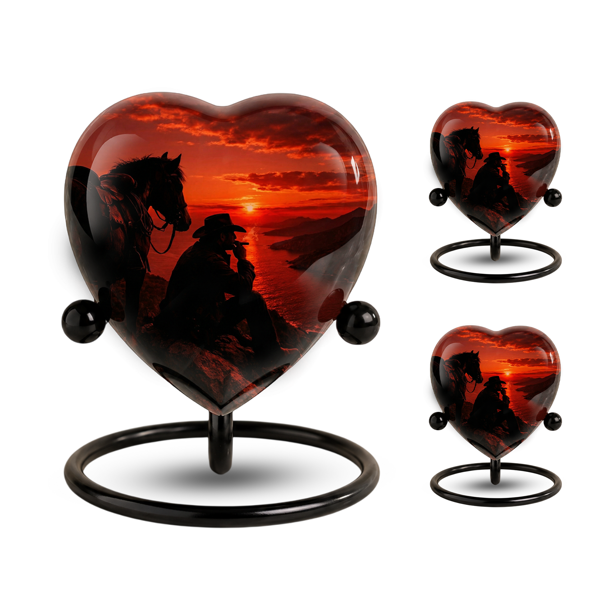 Cowboy Sunset Urn for Dad, Personalized Western Cremation Urn for Adult Male Ashes