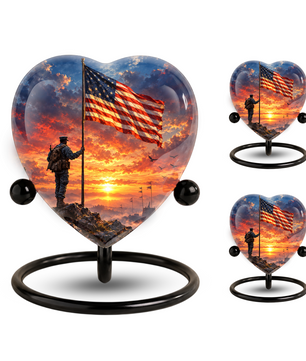 American Flag Adult Cremation Urn for Ashes, Military Memorial Urn, Veteran Cremation Urn, Personalized Patriotic Adult Urn, Heart Shaped Urn