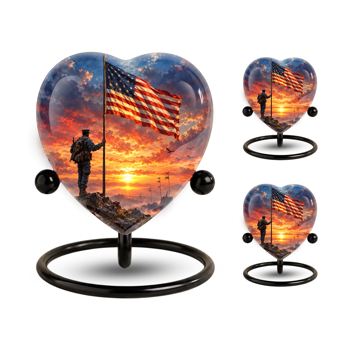 American Flag Adult Cremation Urn for Ashes, Military Memorial Urn, Veteran Cremation Urn, Personalized Patriotic Adult Urn, Heart Shaped Urn
