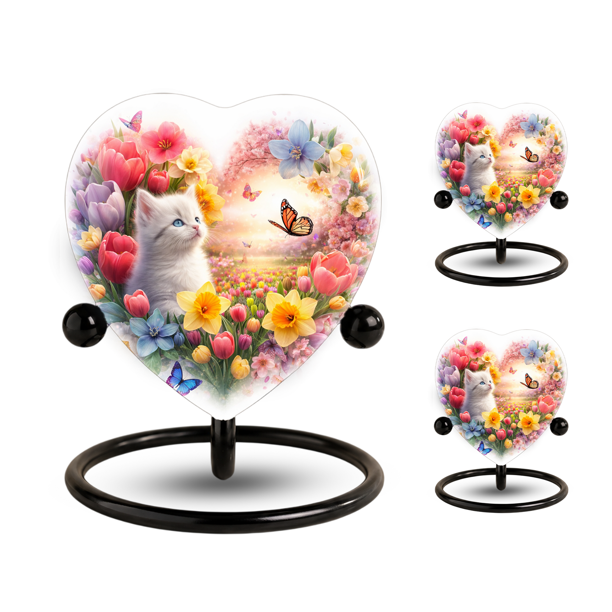 Personalized Cat Urn for Ashes – Heart-Shaped Floral Butterfly Memorial Adult Urn for Cremation Ashes
