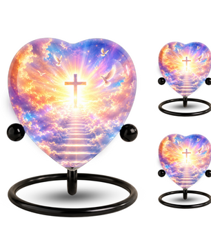Christian Cross Cremation Urn, Heavenly Memorial Urn, Heart-Shaped Adult Cremation Urn