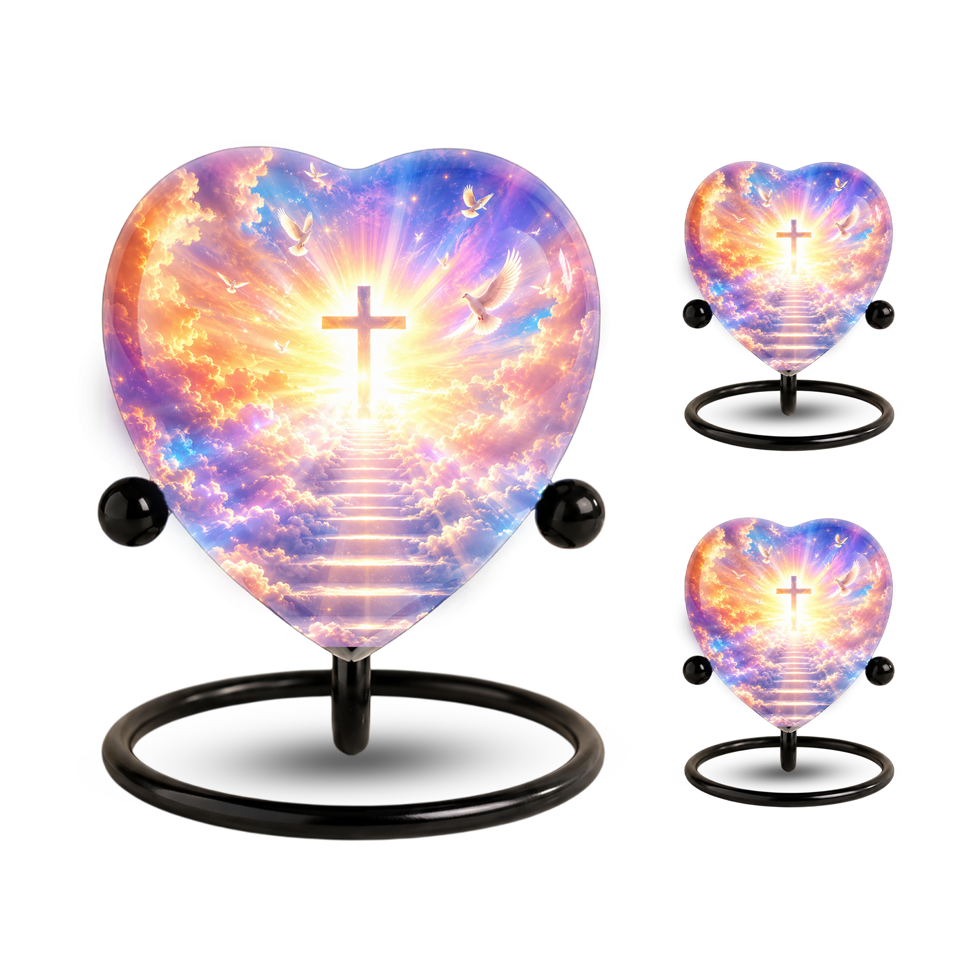 Christian Cross Cremation Urn, Heavenly Memorial Urn, Heart-Shaped Adult Cremation Urn