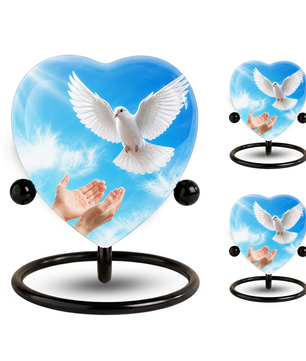 Dove Urn for Ashes, Heart Shaped Adult Cremation Urn, Peaceful White Dove Memorial Urn