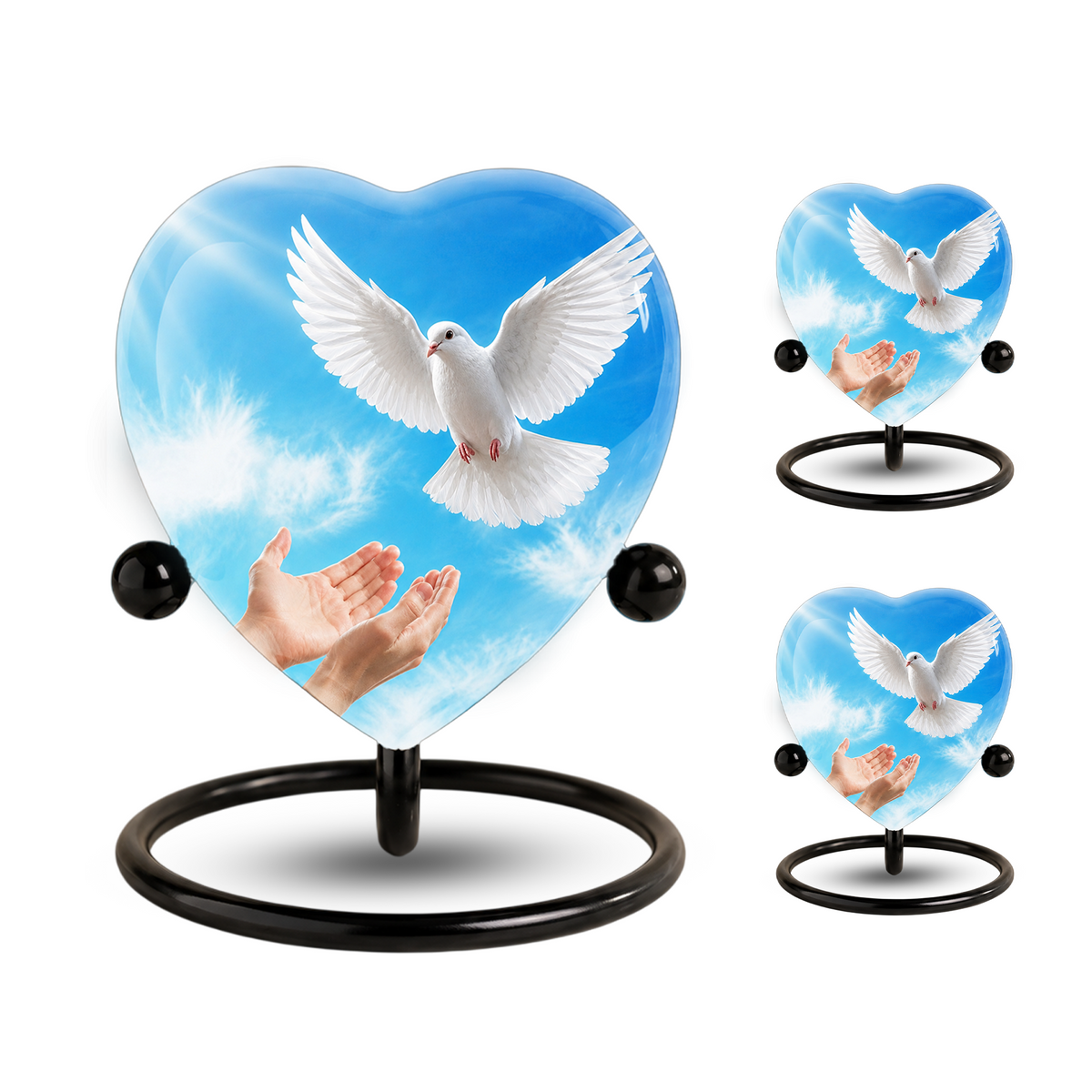 Dove Urn for Ashes, Heart Shaped Adult Cremation Urn, Peaceful White Dove Memorial Urn