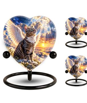Angel Cat Cremation Urn for Ashes, Cat Memorial Urn, Personalized Cat Urn, Pet Cremation Urn