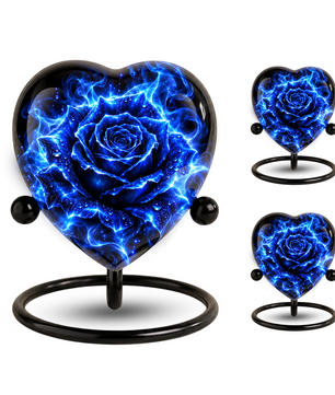 Blue Rose Adult Cremation Urn for Ashes, Personalized Blue Rose Memorial Urn, Heart Shaped Adult Urn, Blue Flower Cremation Urn