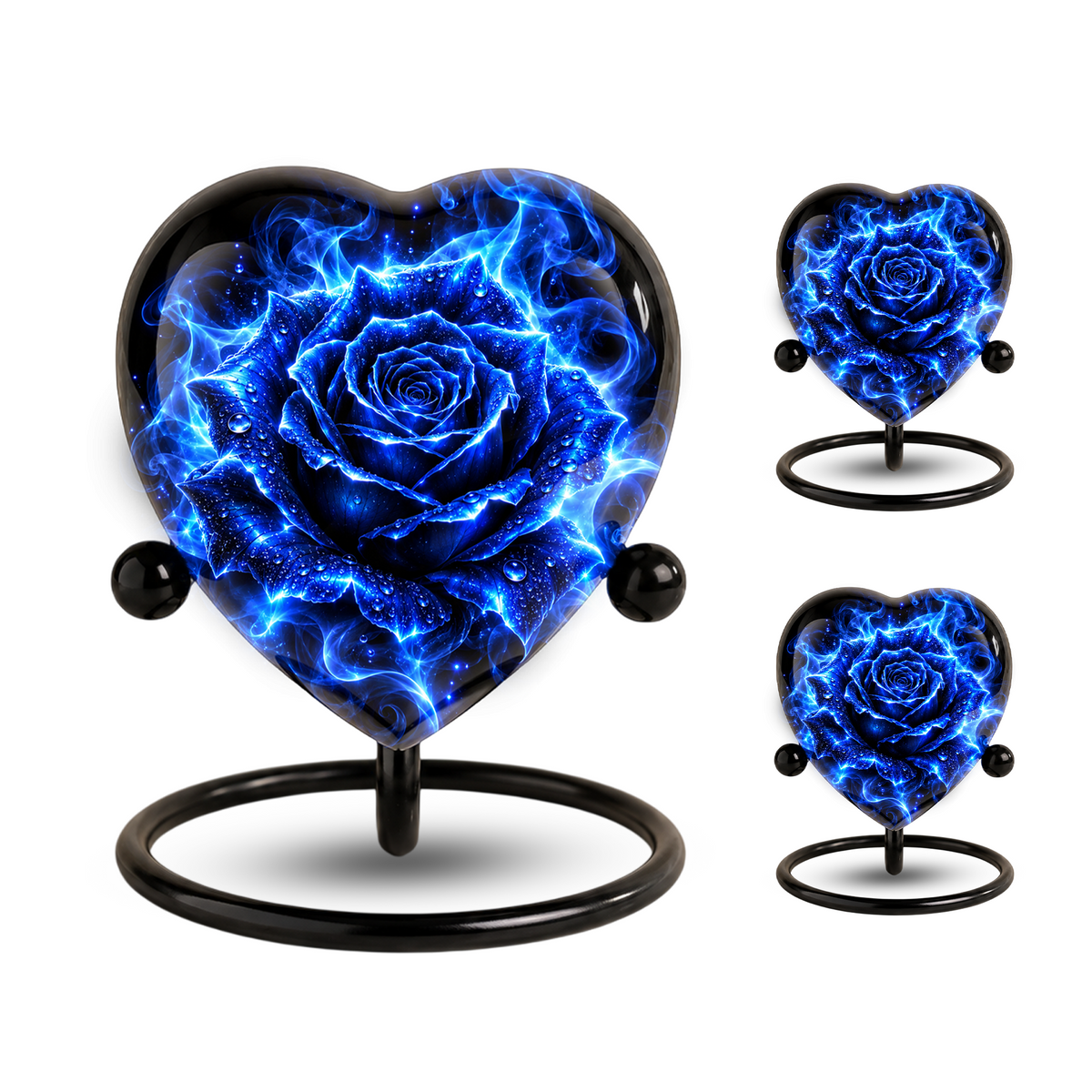 Blue Rose Adult Cremation Urn for Ashes, Personalized Blue Rose Memorial Urn, Heart Shaped Adult Urn, Blue Flower Cremation Urn