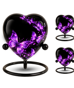 Purple Butterfly Adult Cremation Urn for Ashes, Personalized Butterfly Memorial Urn, Purple Heart Urn, Butterfly Cremation Urn, Adult Urn