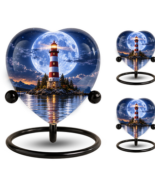 Lighthouse Adult Cremation Urn for Ashes, Personalized Ocean Memorial Urn, Moonlight Lighthouse Urn, Coastal Adult Urn, Heart Cremation Urn