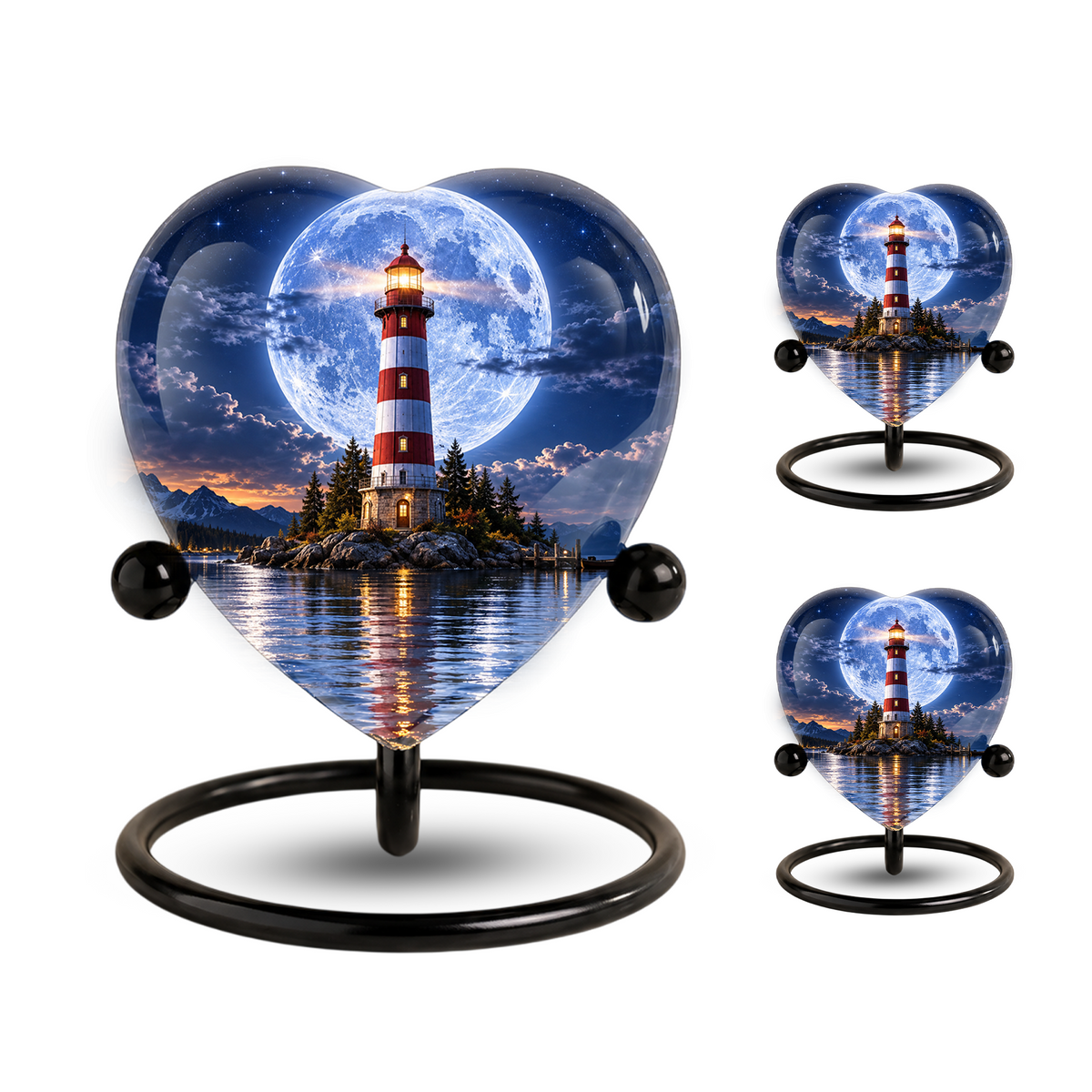 Lighthouse Adult Cremation Urn for Ashes, Personalized Ocean Memorial Urn, Moonlight Lighthouse Urn, Coastal Adult Urn, Heart Cremation Urn