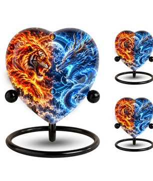 Tiger and Dragon Adult Urn for Ashes, Fire and Ice Memorial Urn, Personalized Adult Cremation Urn