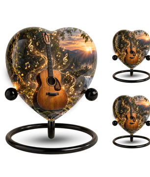 Guitar Cremation Urn for Ashes, Musician Memorial Urn, Heart Shaped Memorial Urn