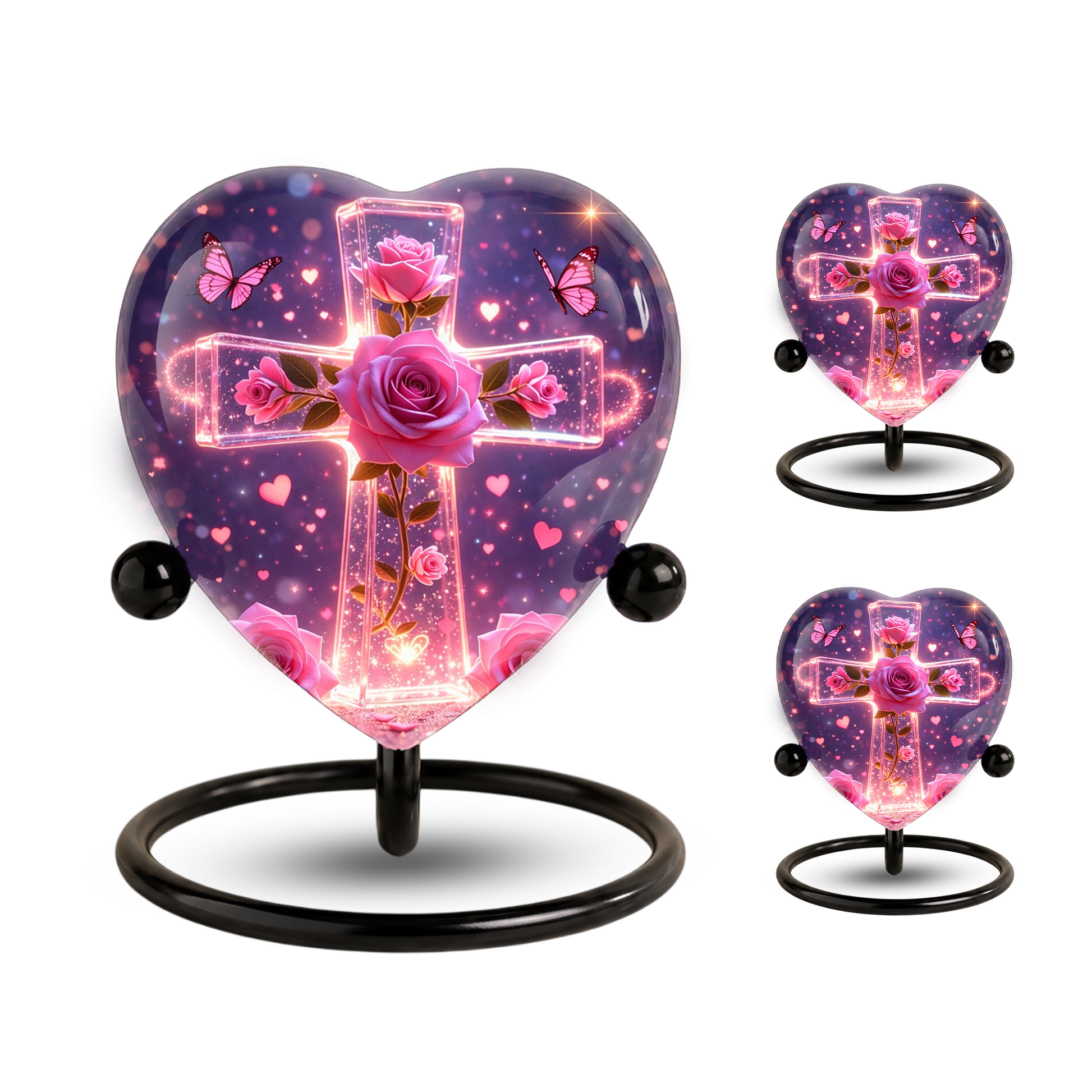 Rose Cross Adult Urn for Ashes, Pink Rose Memorial Adult Cremation Urn, Heart Shaped Urn for Adult Ashes,