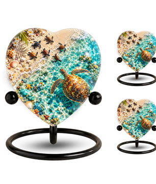 Sea Turtle Cremation Urn for Ashes, Turtle Beach Memorial Urn, Ocean Life Heart Urn