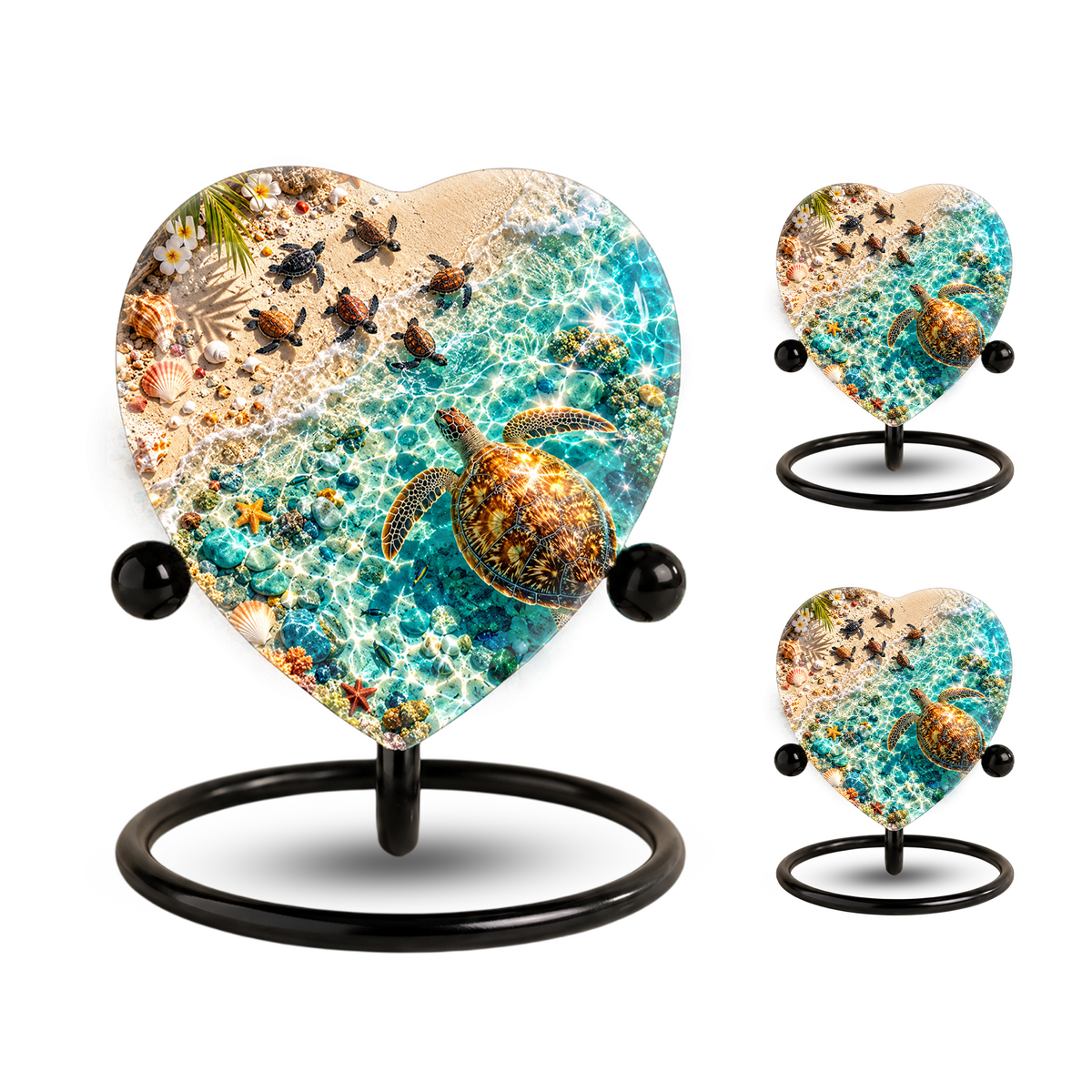 Sea Turtle Cremation Urn for Ashes, Turtle Beach Memorial Urn, Ocean Life Heart Urn