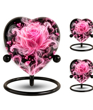 Pink Rose Adult Cremation Urn for Ashes, Personalized Rose Memorial Urn, Heart Shaped Adult Urn, Pink Flower Cremation Urn, Love Urn
