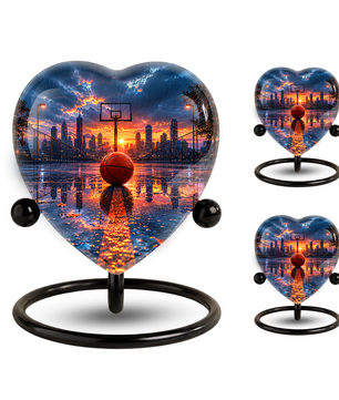 Basketball Sunset Adult Urn – Sports-Themed Adult Cremation Urn for Ashes